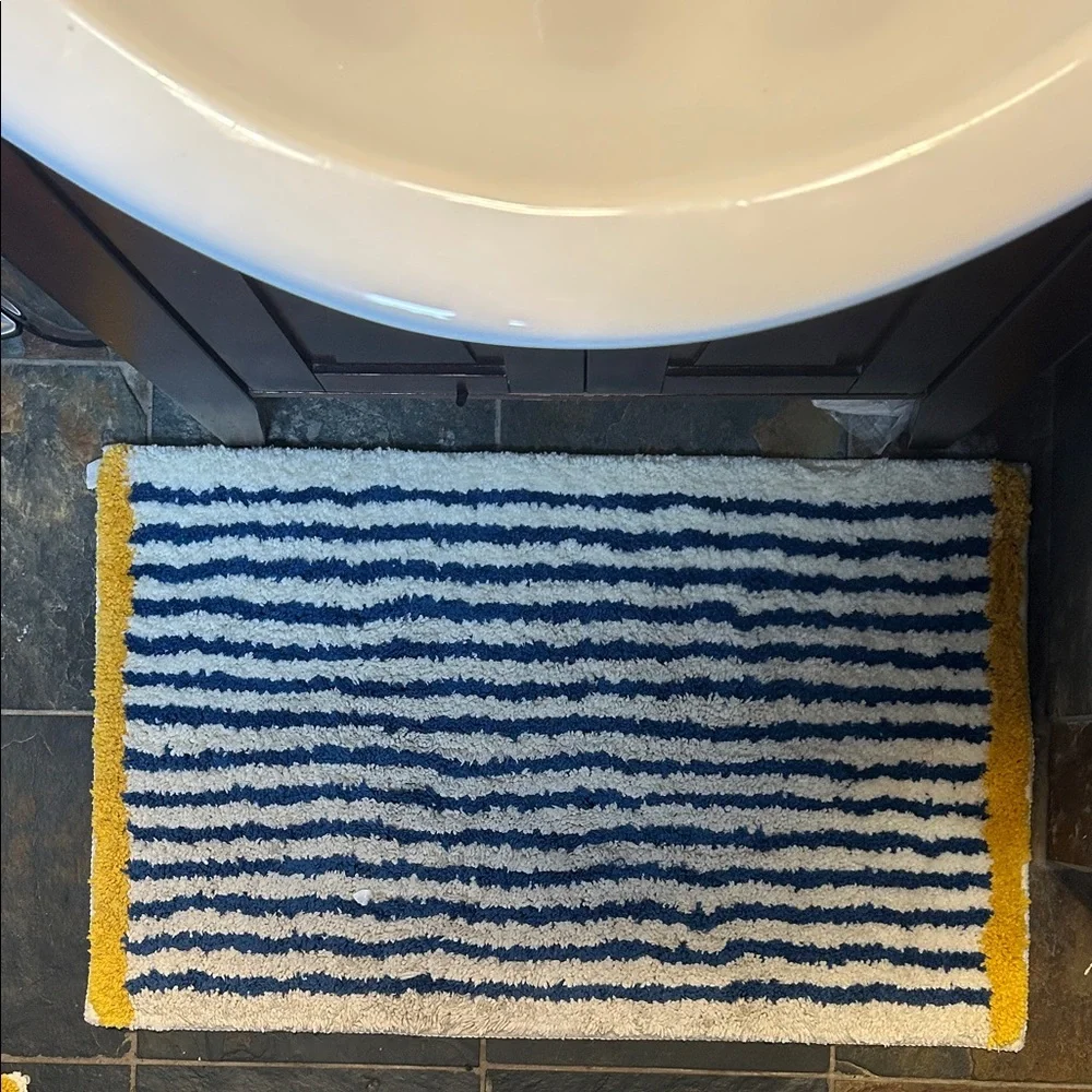 Striped Blue and Yellow Bath Mat